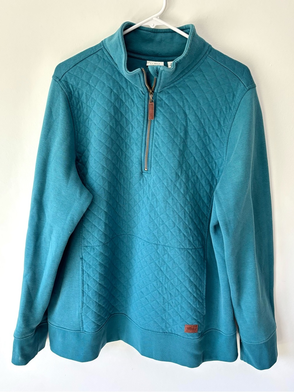 L.L.Bean Diamond Quilted 1/4-zip Pullover Teal Blue Outdoor Athleisure Travel - Picture 2 of 11